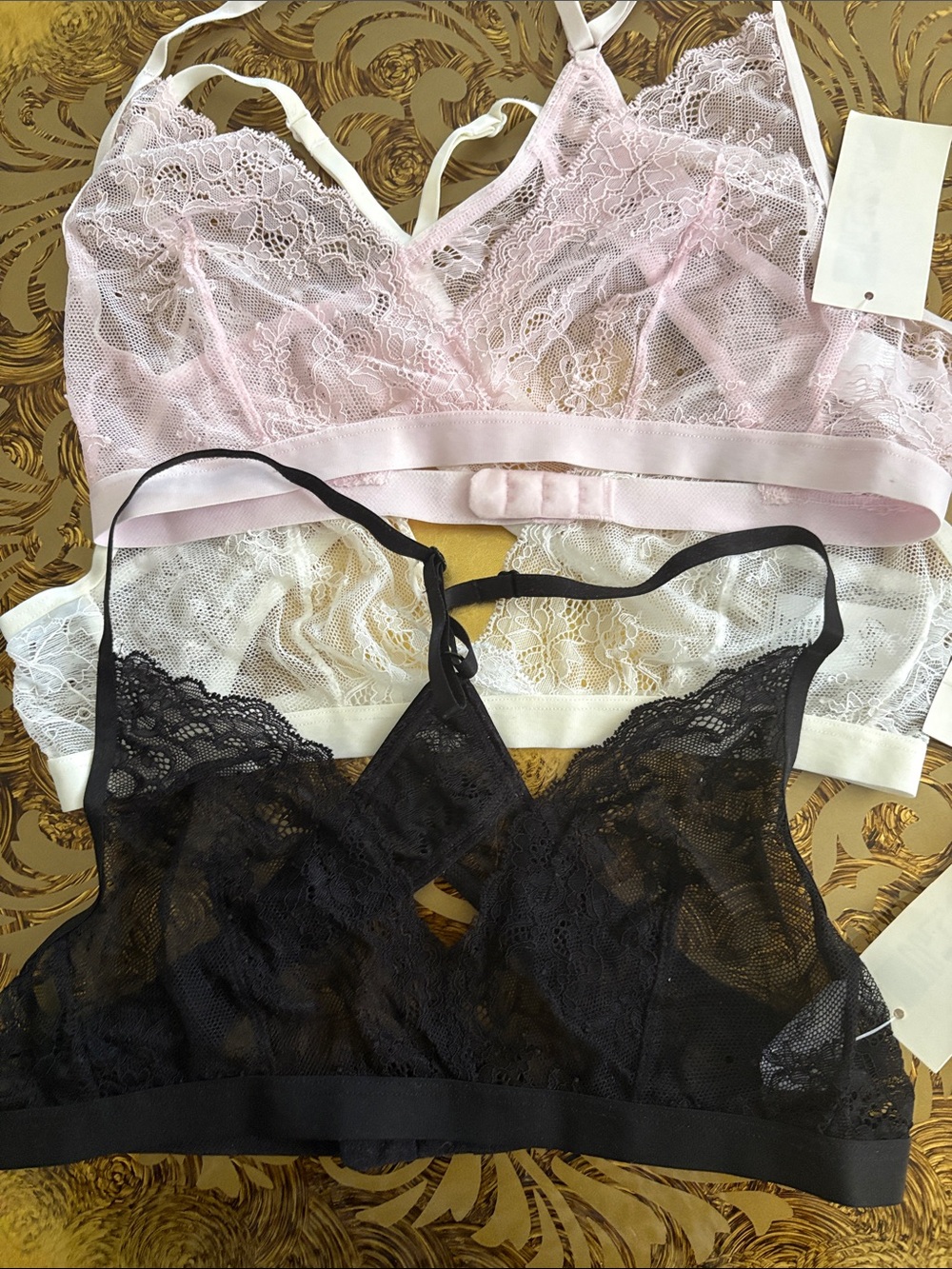 3 pack City Streets Bralette Lilac , Black , White  Sz Med  NWT